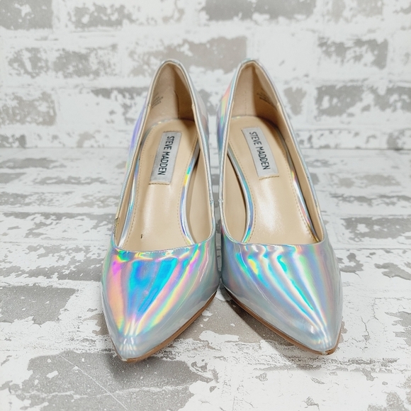 Steve Madden Salza Iridiscent Metallic Pointed Toe Pumps X128 - Picture 3 of 11